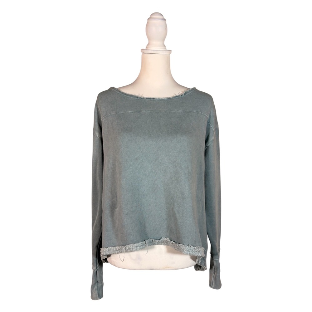 Free‎ People Blue Cropped Sweatshirt XS Oversized Casual Boho Fisherman Coastal
